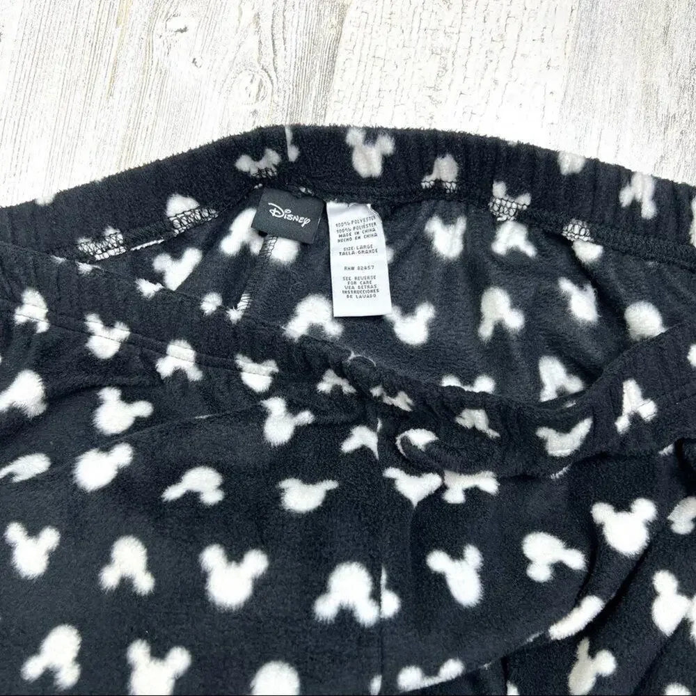 Disney Women's Mickey Mouse Wide Leg Fleece Pajama Pants L Black White Stretch - Picture 6 of 8